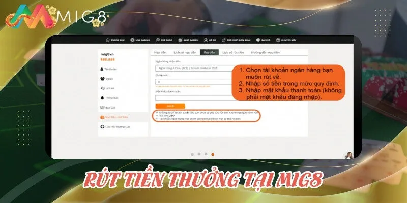 Rút tiền thưởng tại Mig8
